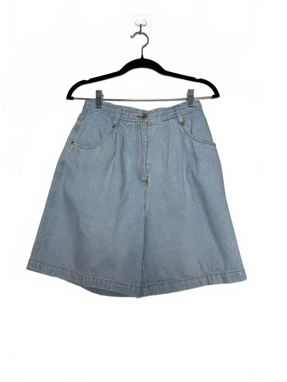 Vintage 90s Light Wash Denim Long Shorts with Bear Patch Jorts
